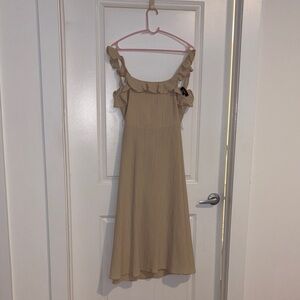 Lulu's Tan Ruffle Midi Dress
